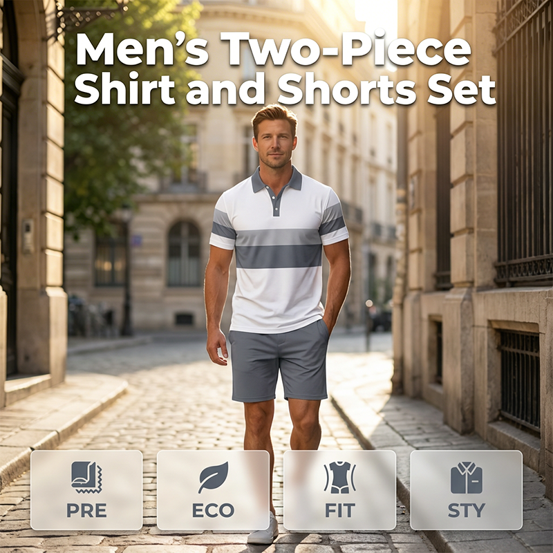 👕50% OFF!💥Men's Two-Piece Shirt and Shorts Set – Digital Print, Athletic Fit, Wrinkle Resistant ✨