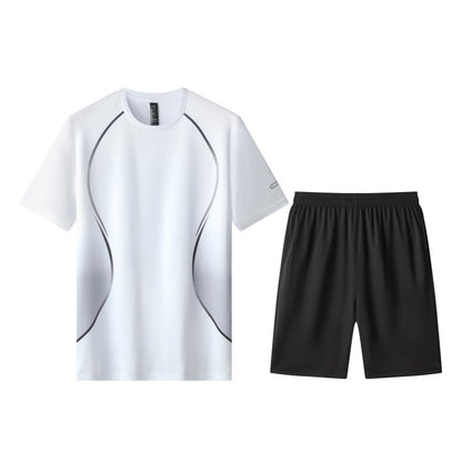 Men's Performance Running Outfit - Quick Dry Tee & Shorts Set for Gym & Outdoor Sports