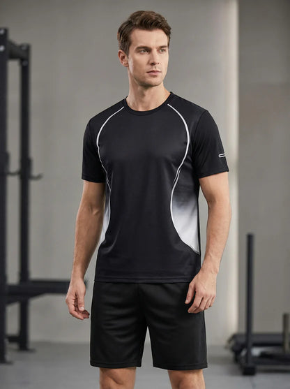Men's Performance Running Outfit - Quick Dry Tee & Shorts Set for Gym & Outdoor Sports